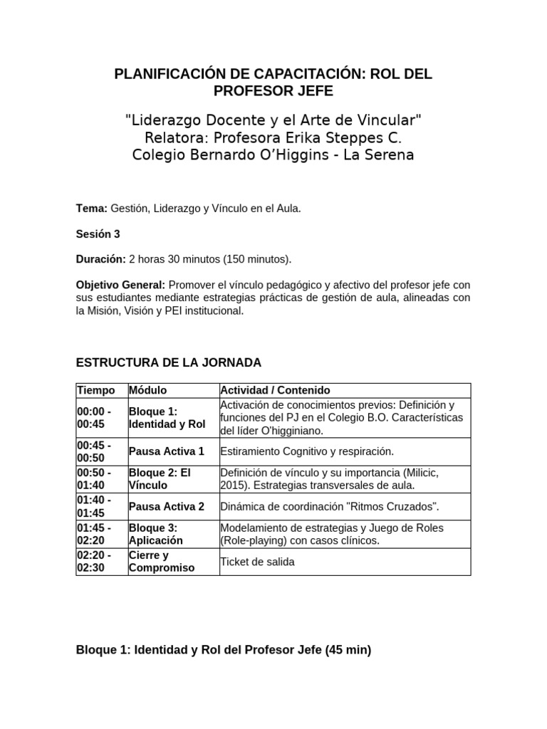 Planificacion Capacitacion | PDF | Maestros | Salón de clases