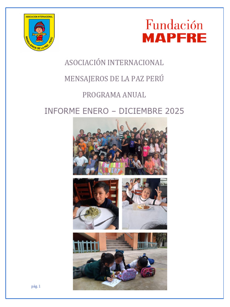 Informe Anual 2025 CD Mensajeros de La Paz Perú Mapfre | PDF ...