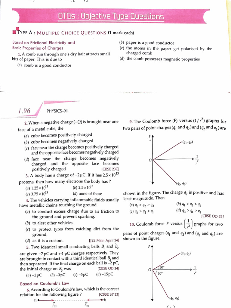 12 Cbse Phy Ch1 MCQ ,A n R and Cbq | PDF