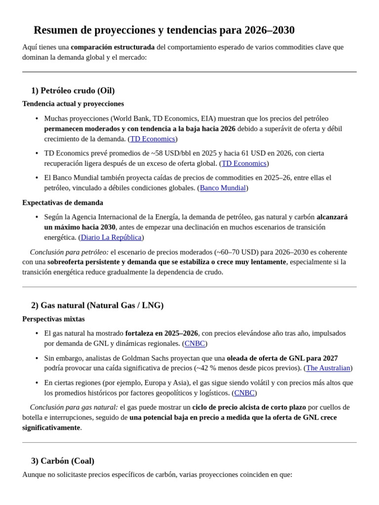 Resumen de Proyecciones y Tendencias para 2026-2030 | PDF | Energía ...