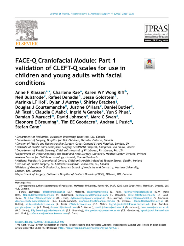 FACE Q Craniofacial Module Part 1 Validation of C | PDF | Psychometrics