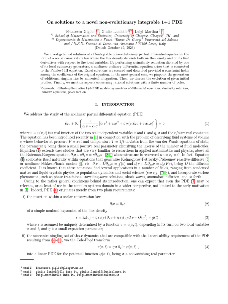 On Solutions To A Novel Non-Evolutionary Integrable 1+1 PDE | PDF ...