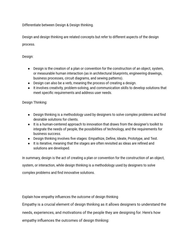 Notes On Design Thinking | PDF | Empathy | Prototype