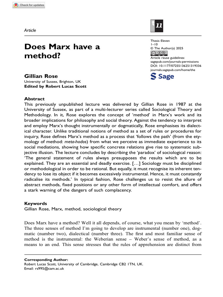 Rose 2025 Does Marx Have A Method | PDF | Dialectic | Karl Marx