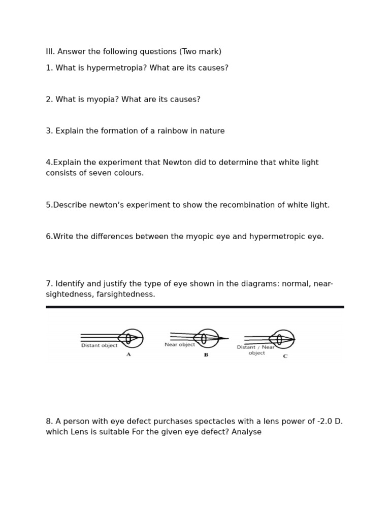 Human Eye and Its Colourfull World | PDF | Light | Myopia