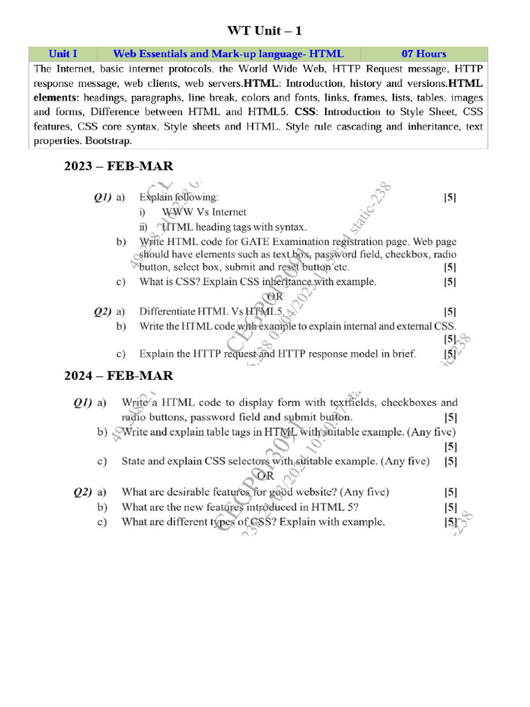 WT Unit 1 | PDF
