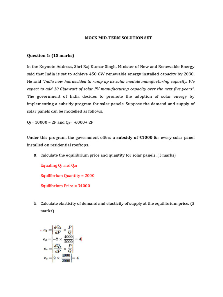 Mid Term Mock Solution Set | PDF | Photovoltaics | Elasticity (Economics)