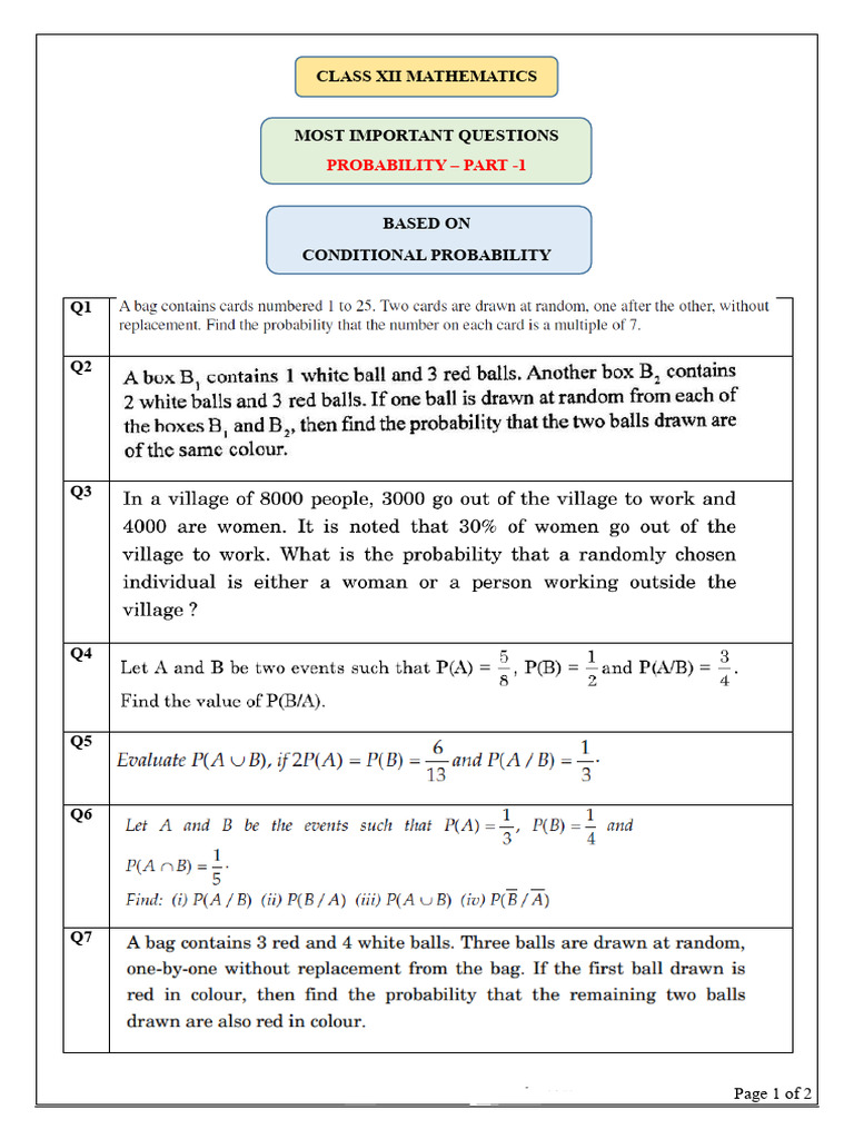 13q. Class Xii Maths (Probability) Most Important Questions (2025-26)-1 ...