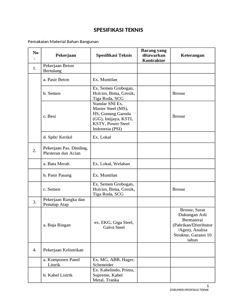Spesifikasi Teknis | PDF