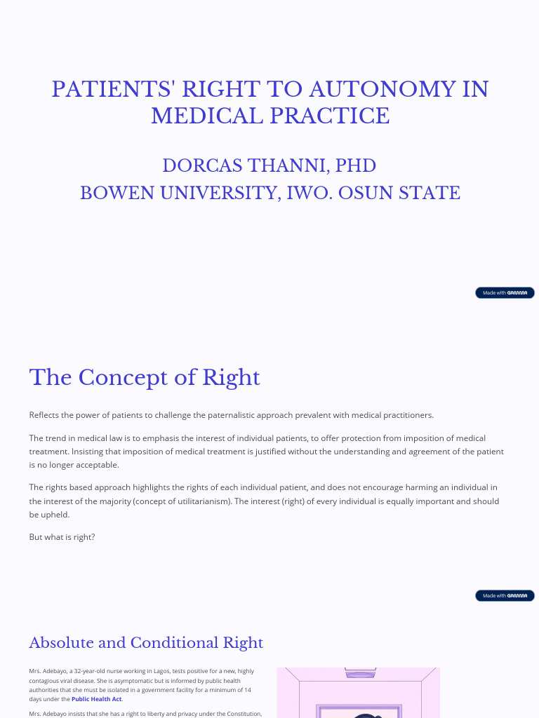 Patients' Right to Autonomy | PDF | Informed Consent | Autonomy