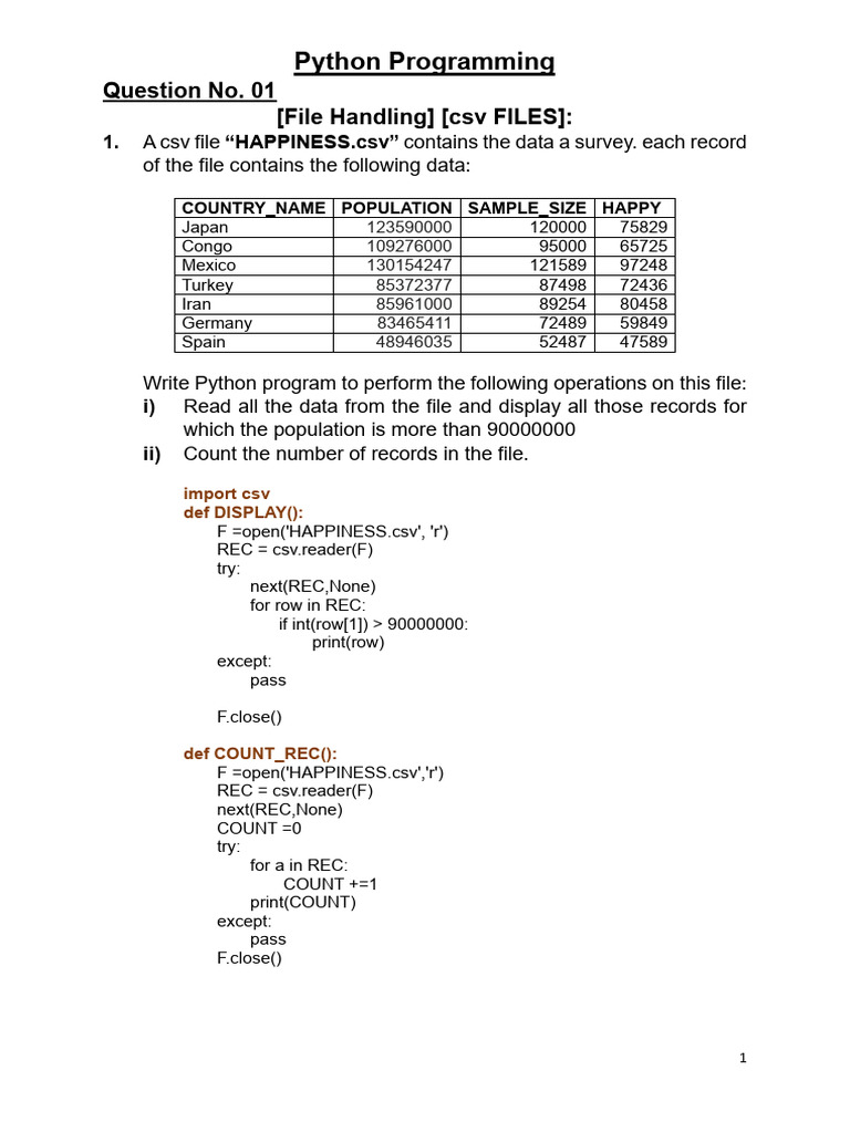 Xii CS PB Prglist | PDF | Comma Separated Values | Computer Programming