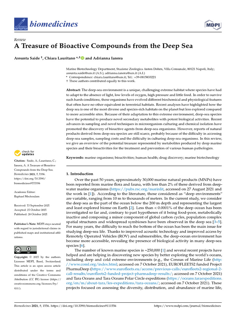 A Treasure of Bioactive Compounds From the Deep Sea | PDF | Deep Sea ...