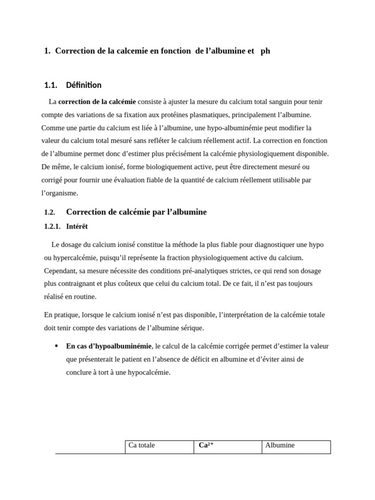 Correction de CA Totale Et Ionisé | PDF | Calcium