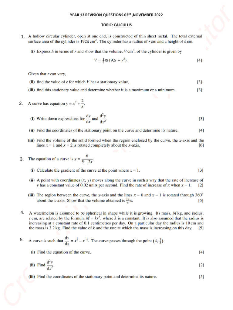 Year 12 Maths Revision | PDF