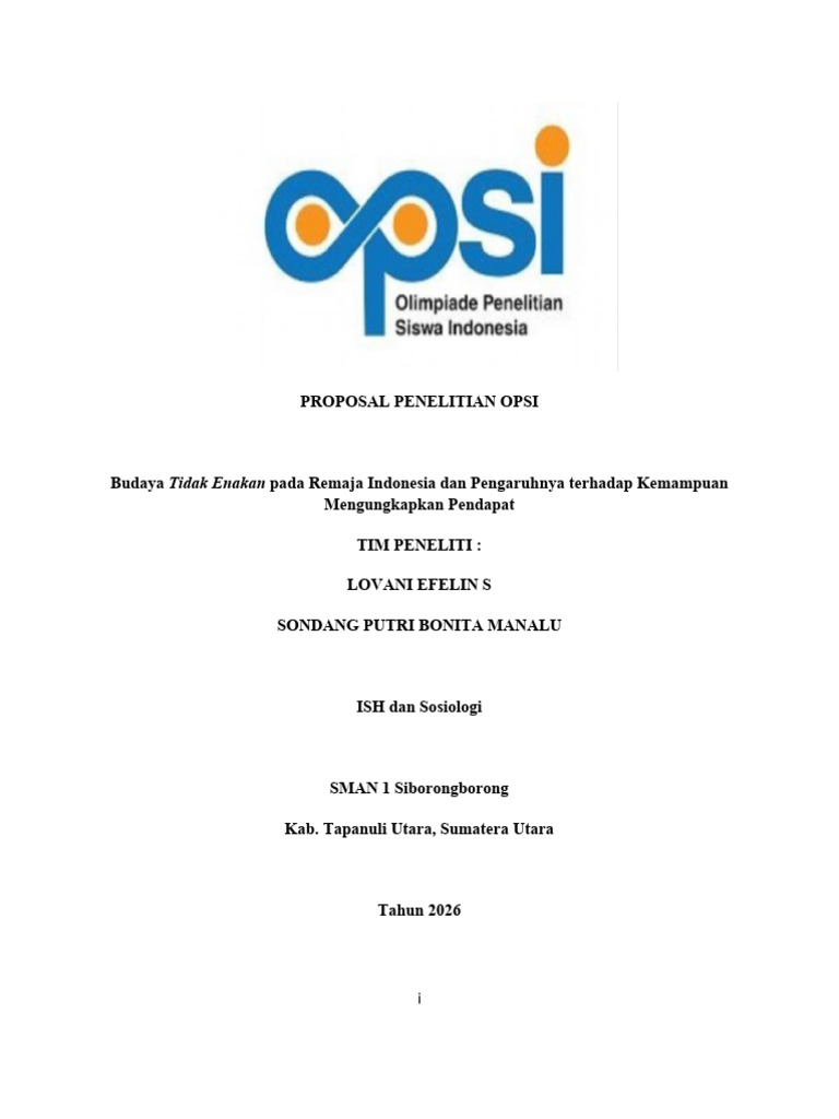 Proposal Penelitian Opsi (Lovani Dan Sondang) | PDF