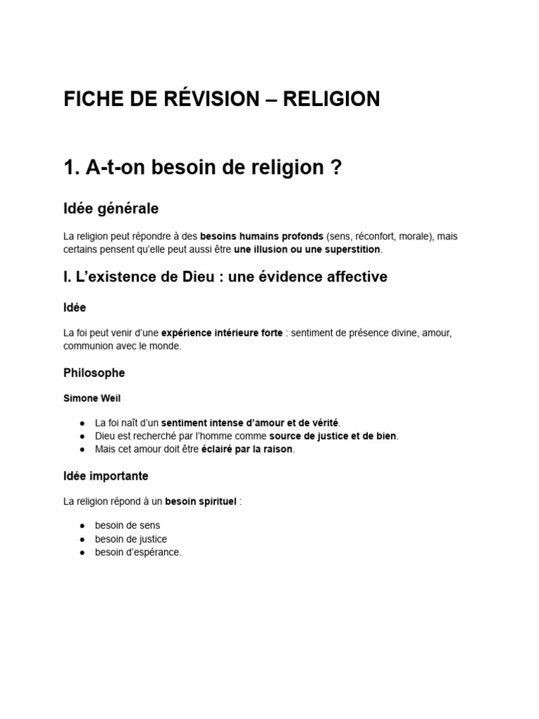 Fiche de Révision - Religion | PDF | Dieu | Raison