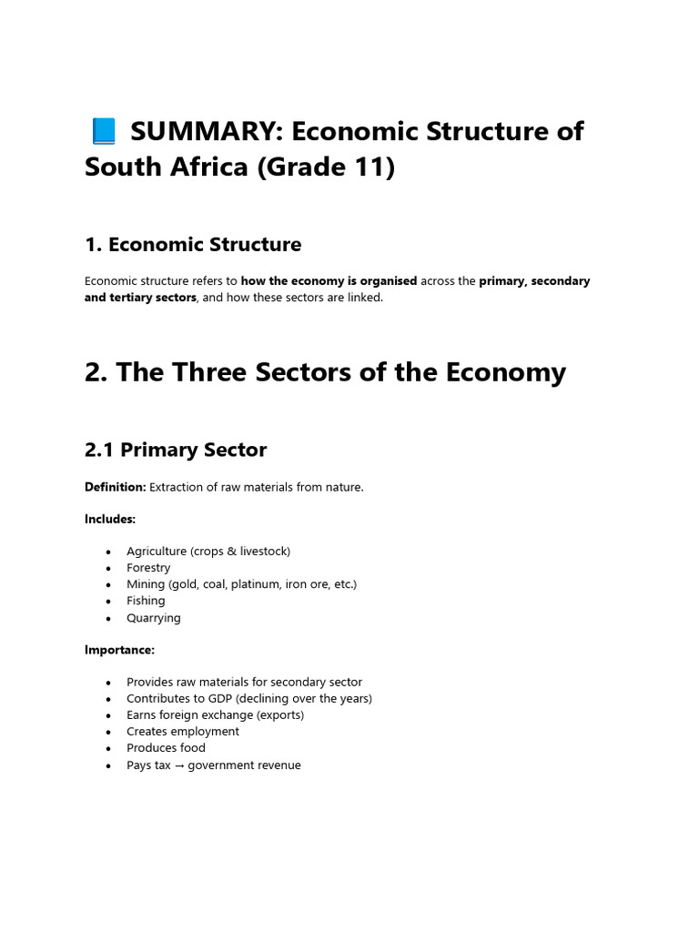 TOPIC 4- ECONOMIC STRUCTURES | PDF | South Africa | Transport