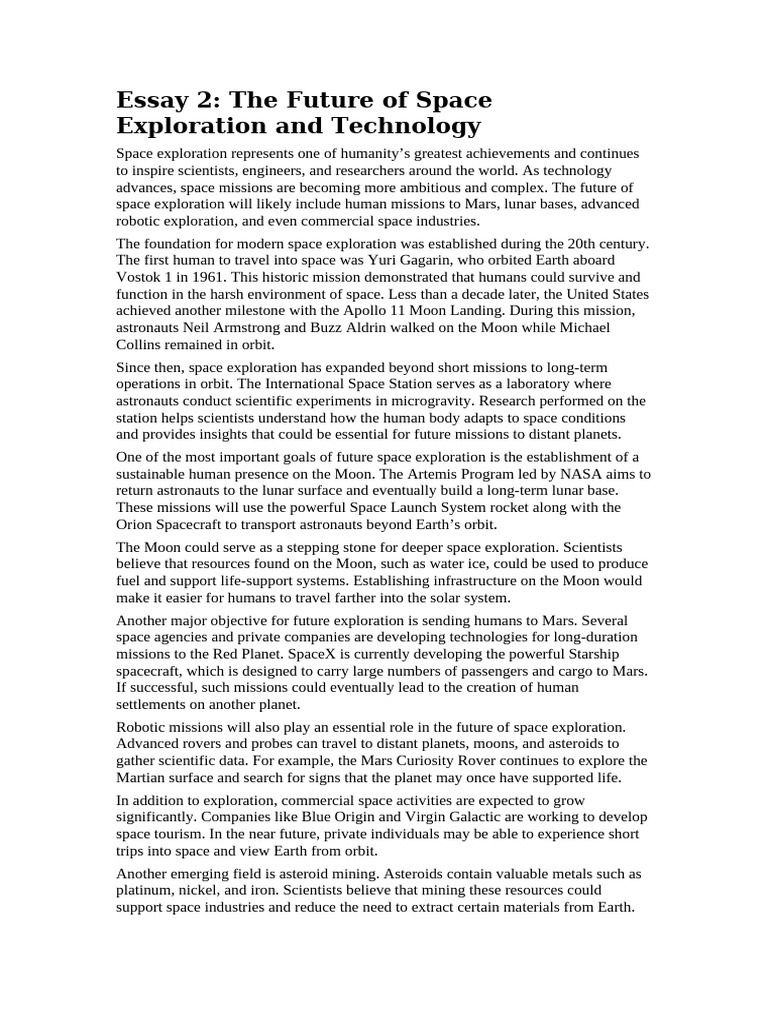 Essay 2 the Future of Space Exploration and Technology | PDF | Space ...