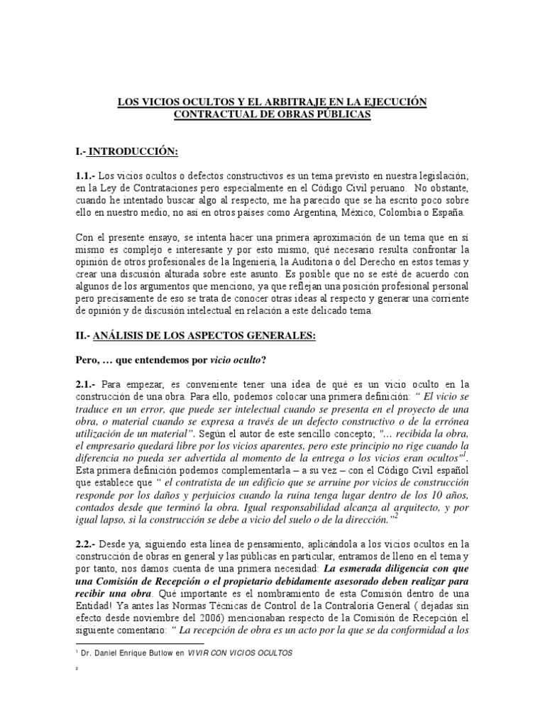 Vicios Ocultos y Arbitraje Obras Publicas