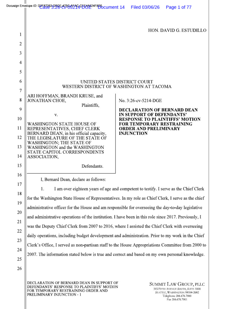 Case 3:26-cv-05214-DGE Doc 14 - Declaration of Bernard Dean | PDF ...