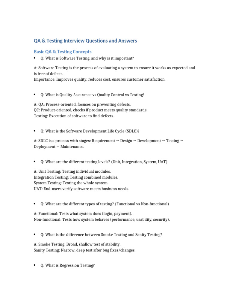 QA Testing Interview QA | PDF | Software Testing | Software Bug