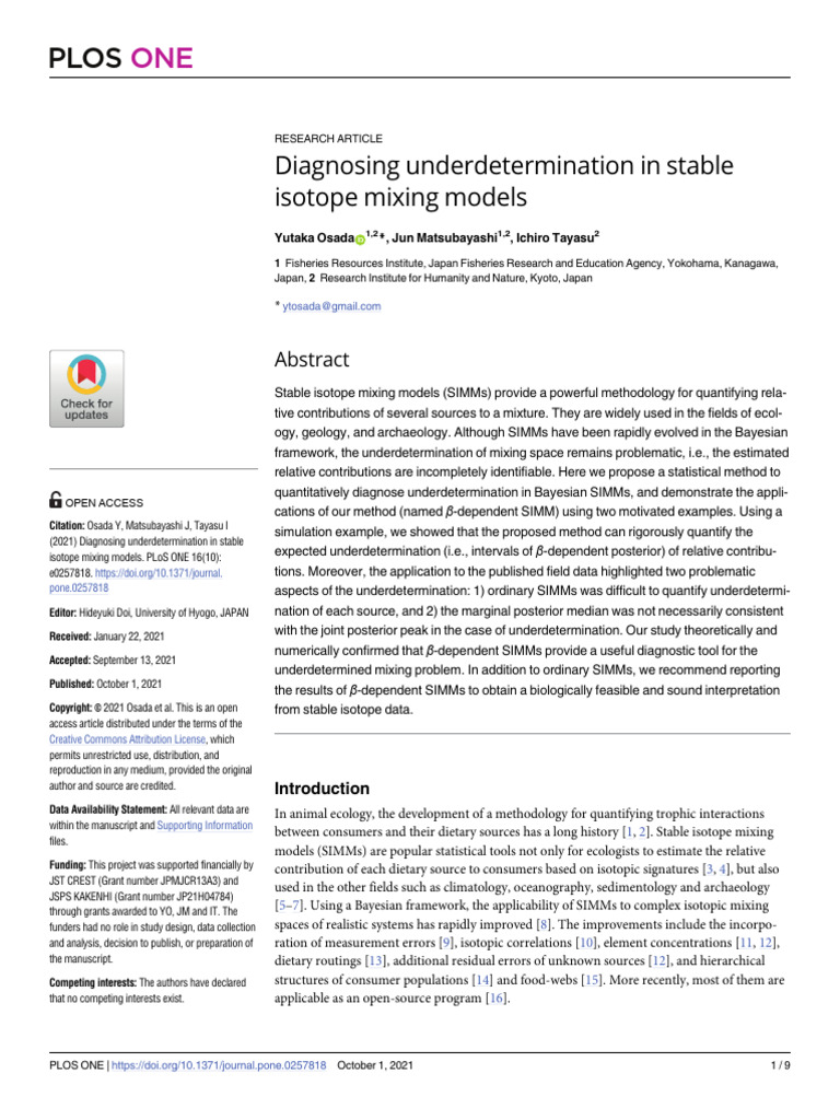 Osada Etal 21 Mixing Model Isotope Underdetermination Diagnosis | PDF ...