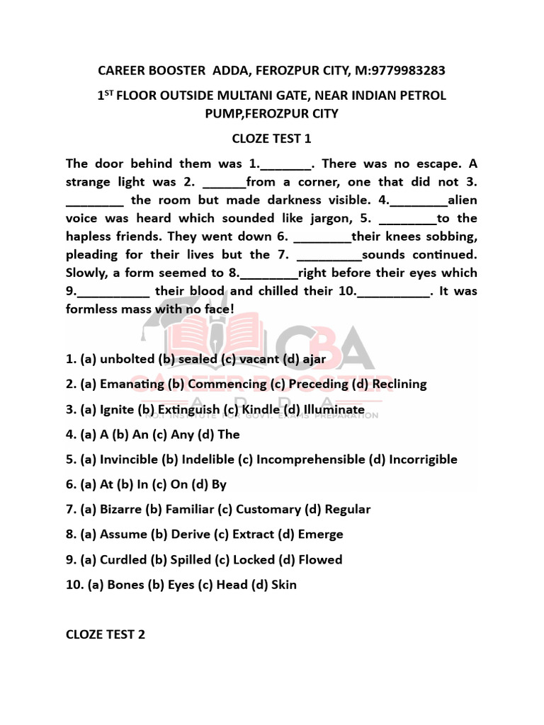 Cloze Test For SSC Exams | PDF