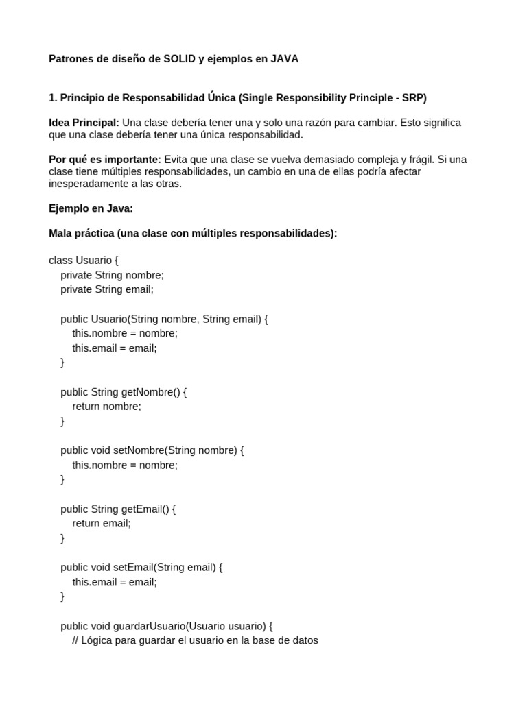 Patrones de Diseño de SOLID y Ejemplos en JAVA | PDF | Java (lenguaje ...