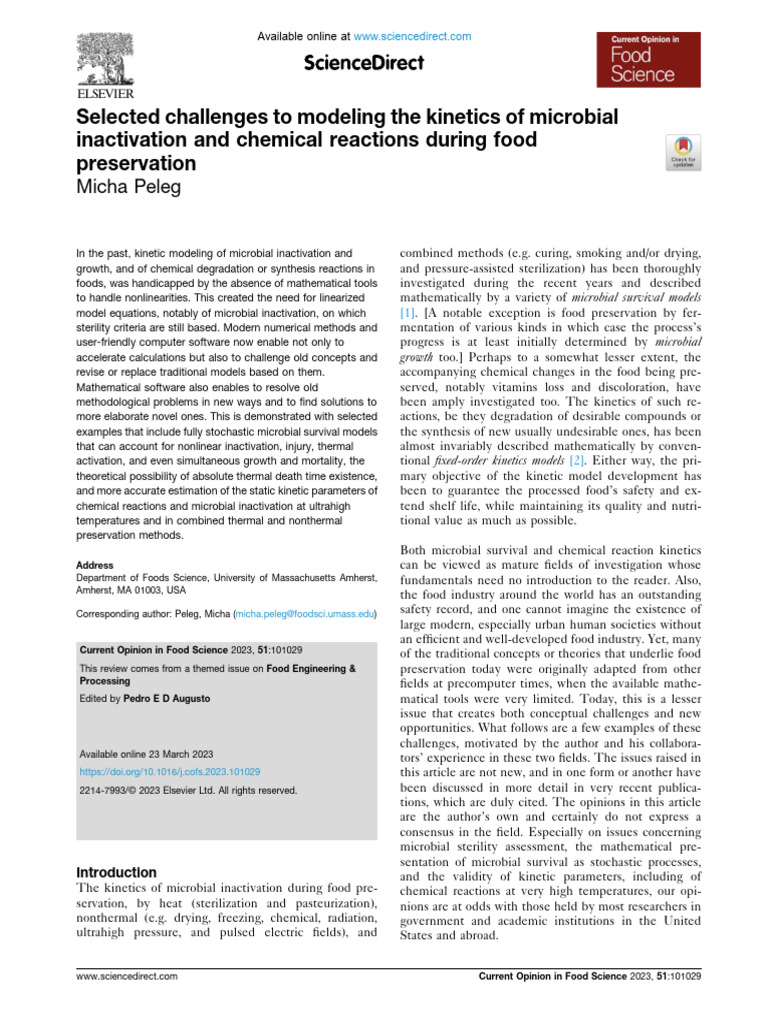 Selected Challenges to Modeling the Kinetics of Microbial Inactivation ...