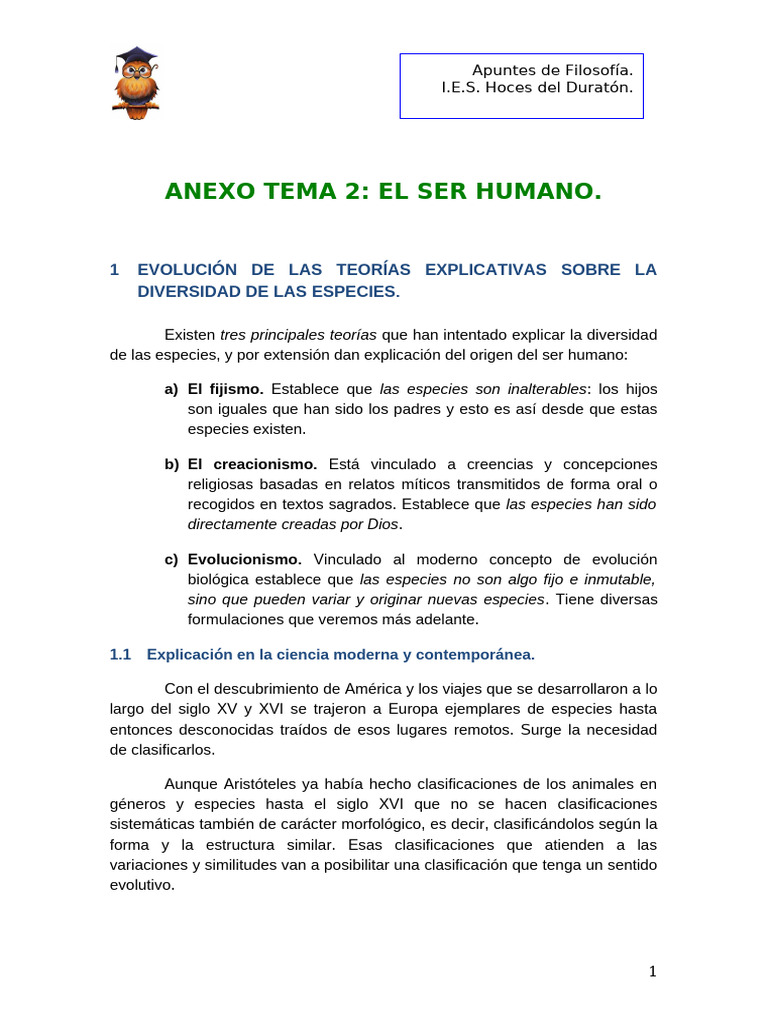 Anexo Tema 2 El Origen Del Ser Humano | PDF | Evolución | Charles Darwin