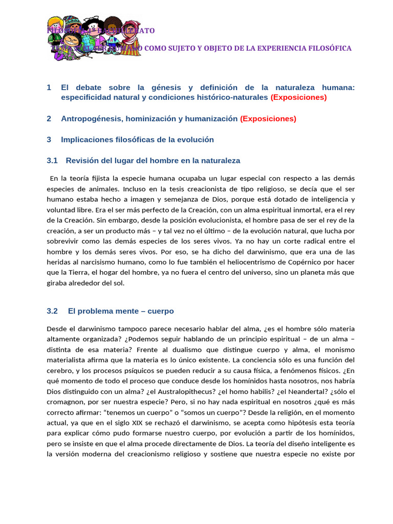 Tema 2 El Ser Humano Como Sujeto y Objeto de La Experiencia Filosófica ...
