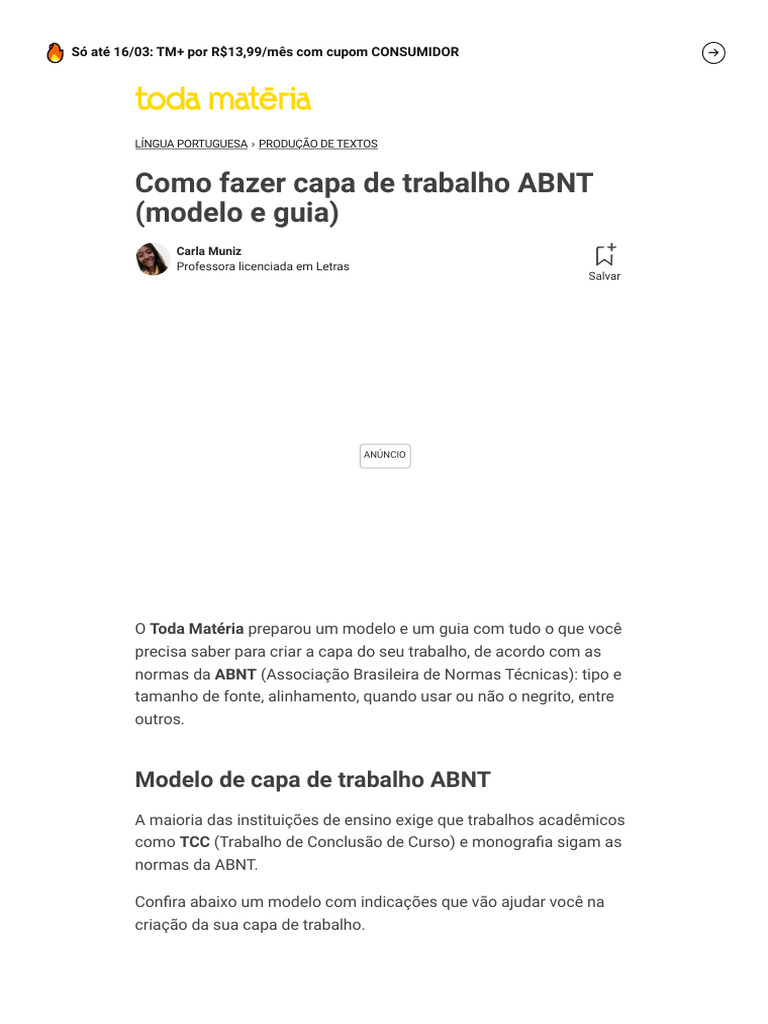 Como Fazer Capa de Trabalho ABNT (Modelo e Guia) - Toda Matéria | PDF ...