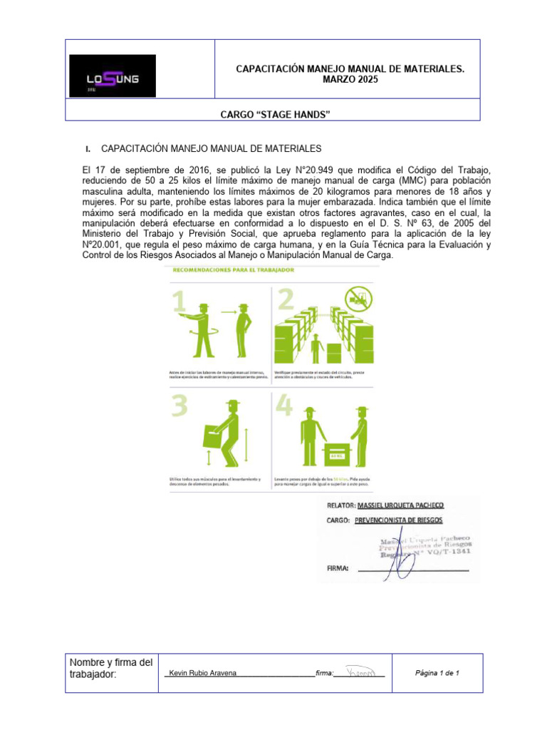 CAPACITACIÃ_N MANEJO MANUAL DE MATERIALES | PDF