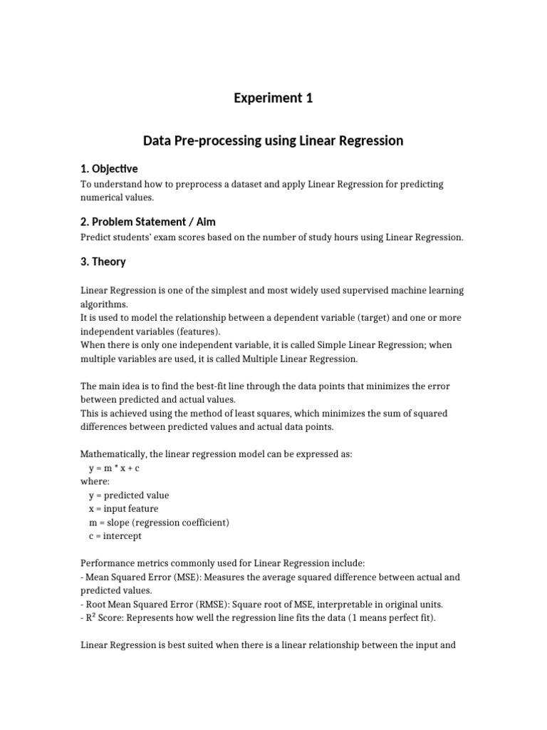 Experiment LinearRegression | PDF | Linear Regression | Dependent And ...