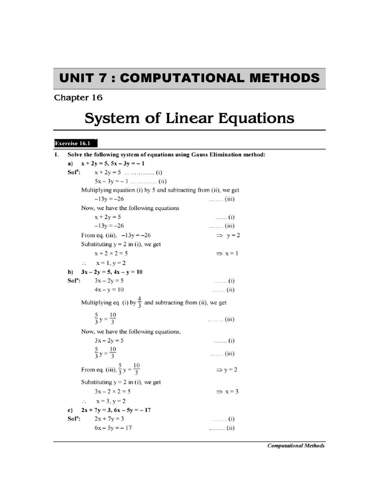 Class 12 System of Linear Equations Ex-16.1 | PDF