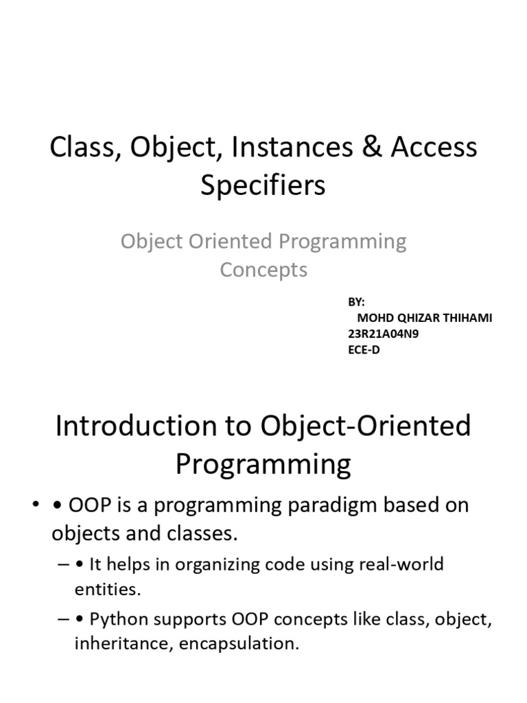 Class Object Instances Access Specifiers Presentation | PDF