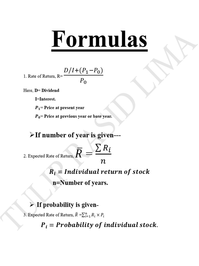 Formulas Chapter 9 | PDF