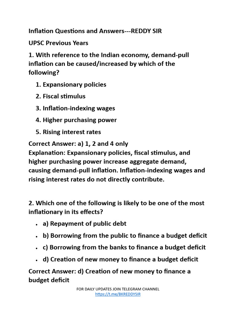 Inflation Practice Questions | PDF | Inflation | Consumer Price Index