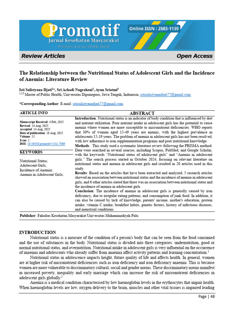 The Relationship Between The Nutritional Status of Adolescent Girls and ...