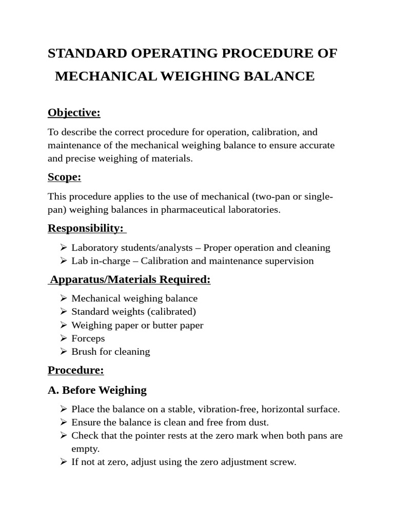 Mechanical Weighing Balance | PDF