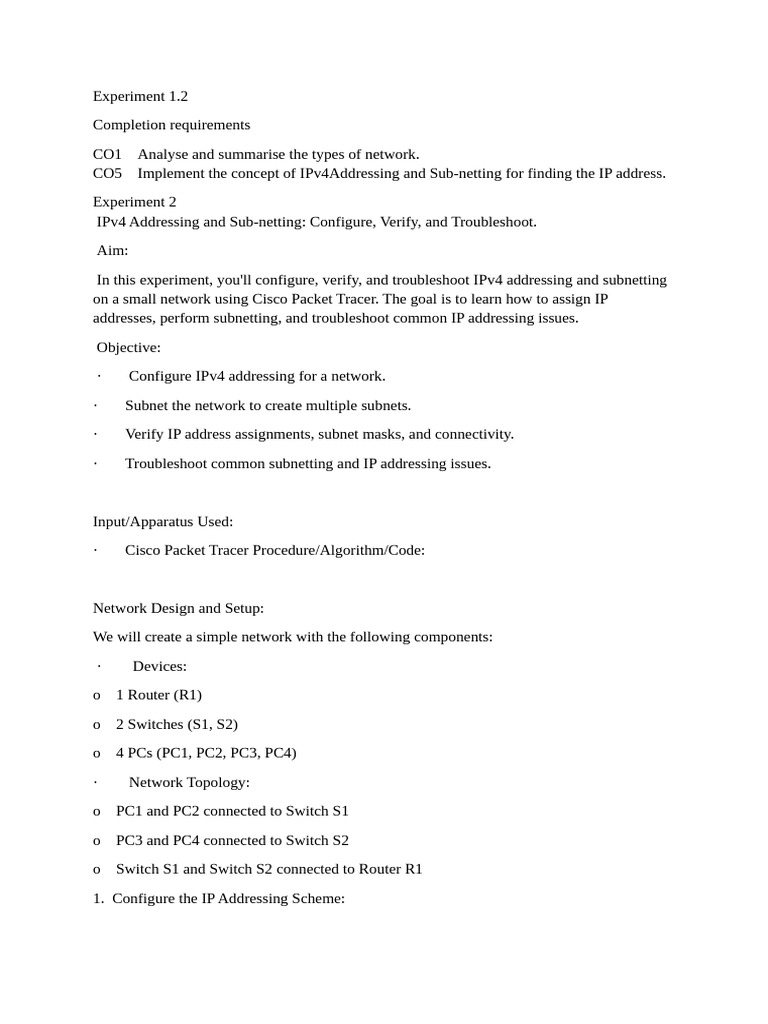 exp 1 | PDF | Ip Address | Router (Computing)