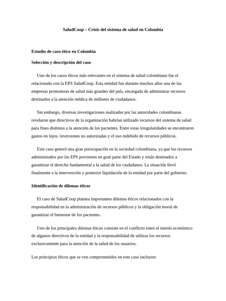 SaludCoop - Crisis Del Sistema de Salud en Colombia | PDF