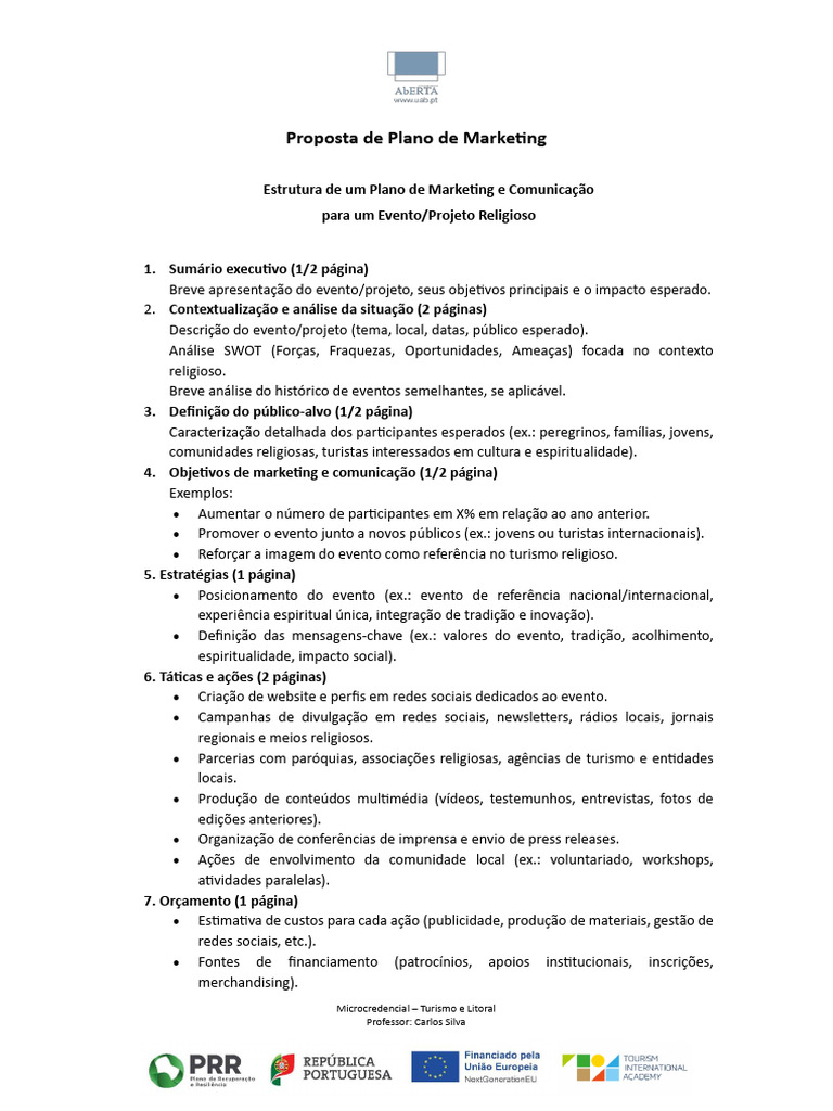 Desafio - Estrutura Plano de Marketing | PDF | Turismo | Marketing
