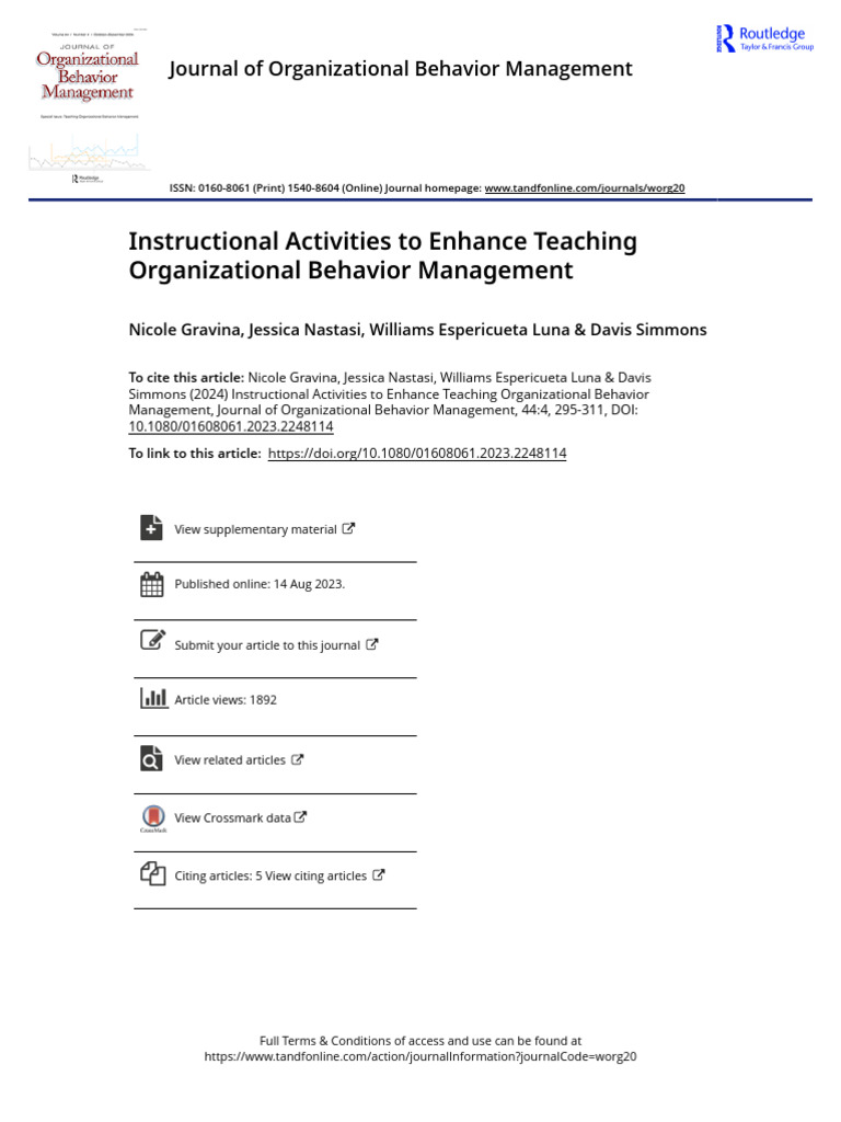 Instructional Activities To Enhance Teaching Organizational Behavior ...