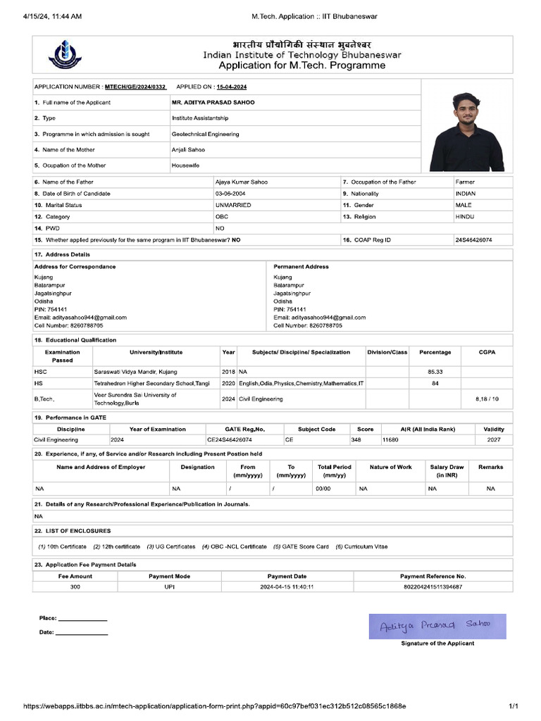 Iit BBSR Application 1 | PDF