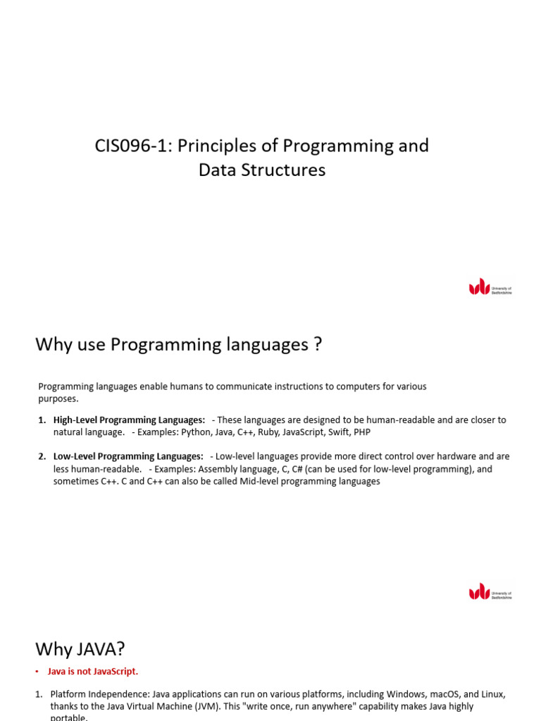 CIS096 1 Week1 Slides | PDF | Java (Software Platform) | Java ...