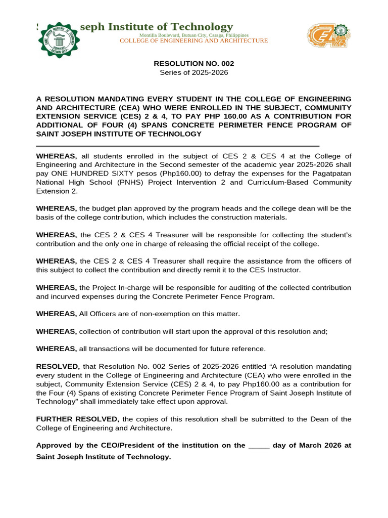 Resolution for CEontribution of Student | PDF