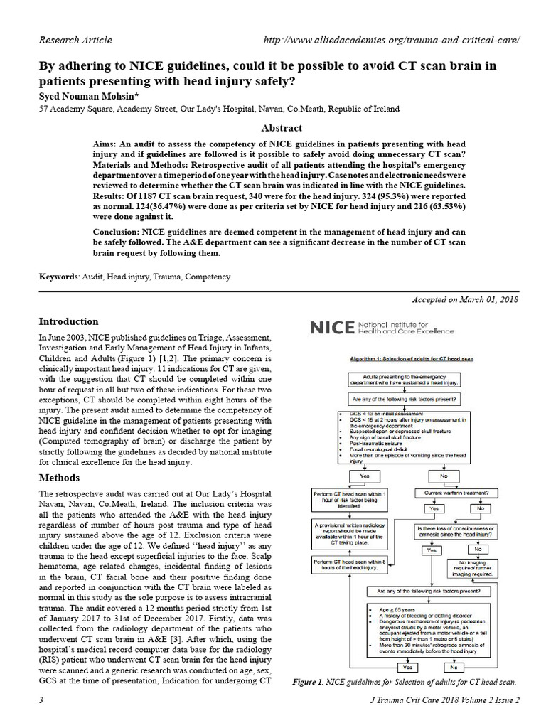 By Adhering to Nice Guidelines Could It Be Possible to Avoid Ct Scan ...
