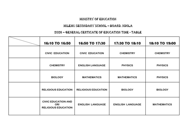 2026-g.c.e Time - Table. | PDF