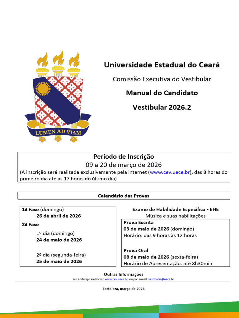 Vestibular UECE 2026.2 - Manual Do Candidato | PDF